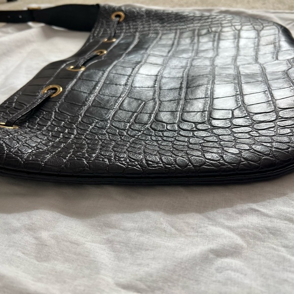 Saint Laurent Paris VII Flat Croc Embossed Leather Hobo Bag - Picture 6 of 16